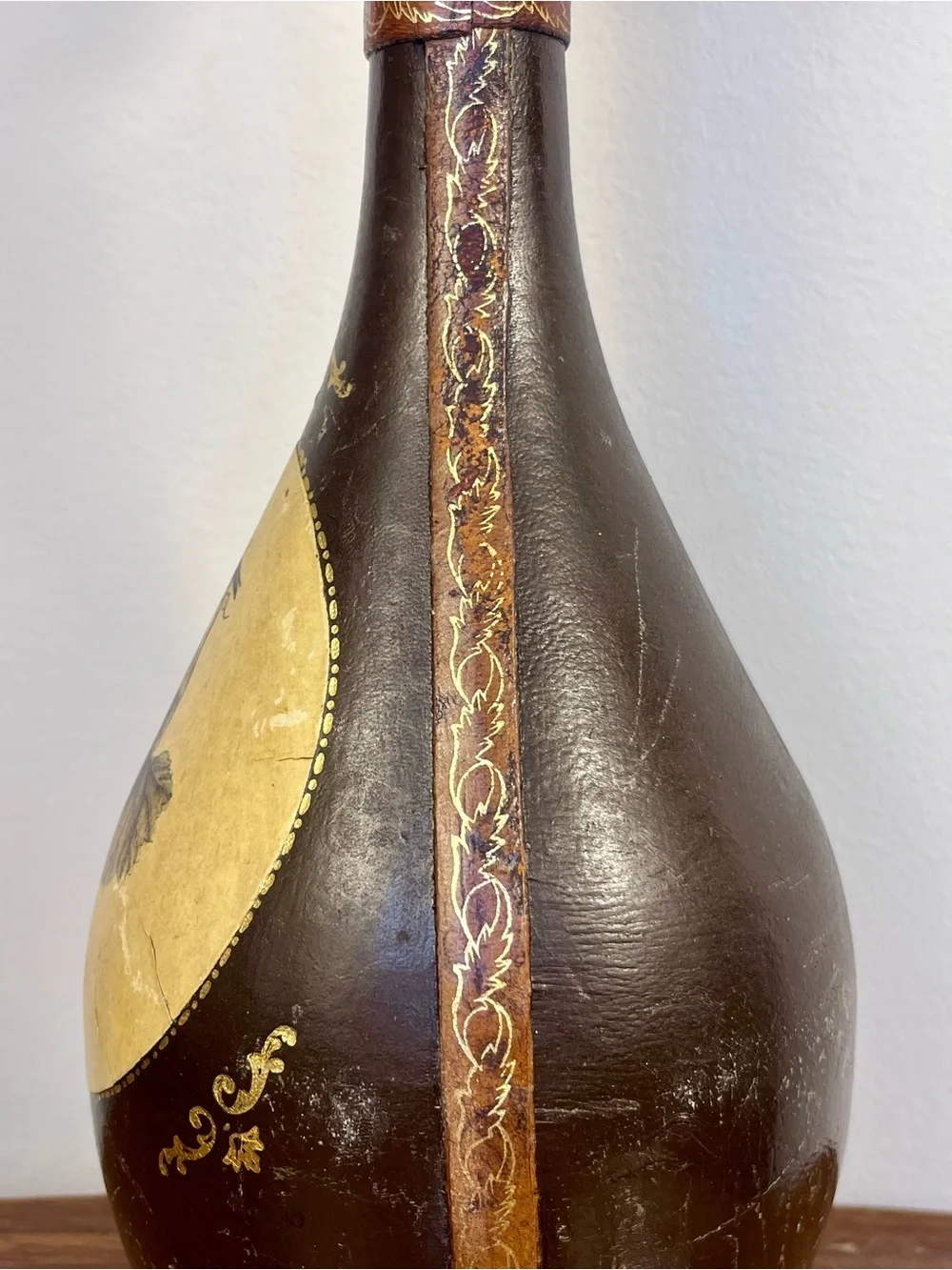 Florence‎ Italy Fausto Corduri Leather Wrapped Decanter Bottle Grapes Vintage